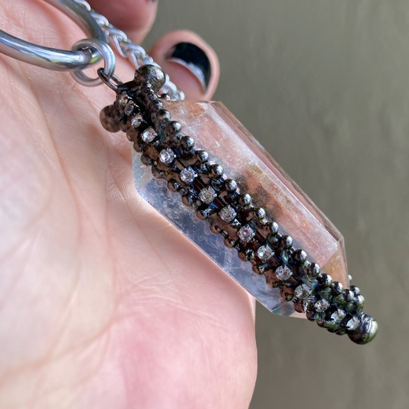 LONG 26 inch chain BIG Crystal quartz black electroplated boho goth necklace - Picture 9 of 14